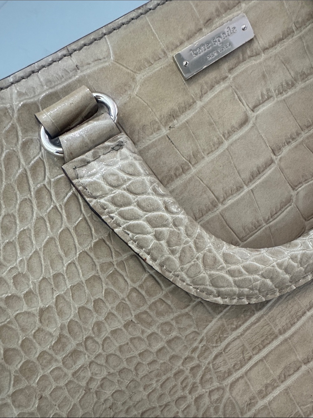 kate spade Beige Croc-Embossed Leather Satchel - Picture 7 of 15